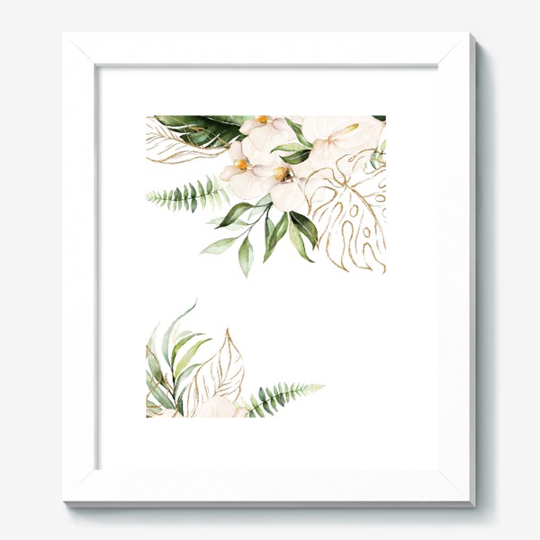 Картина «Пальма, папоротник и орхидеи акварель»