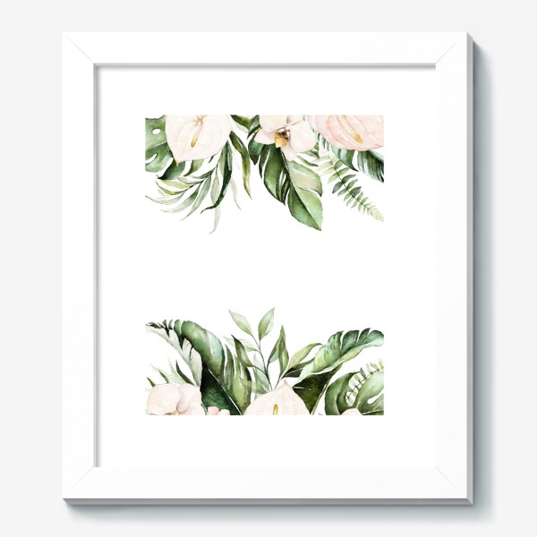 Картина «Пальма, папоротник и орхидеи акварель»