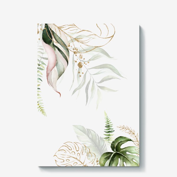Холст «Пальма, папоротник и орхидеи акварель»