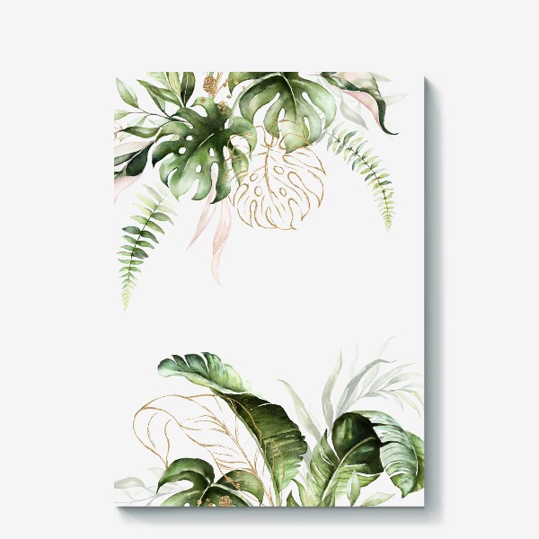 Холст «Пальма, папоротник и орхидеи акварель»