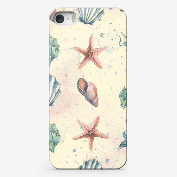 Чехол iPhone «Морские ракушки, звезды, кораллы. Подводный мир. Акварельный паттерн.»