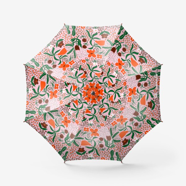 Зонт «Узор цветущая цветочная поляна паттерн розовый фон»