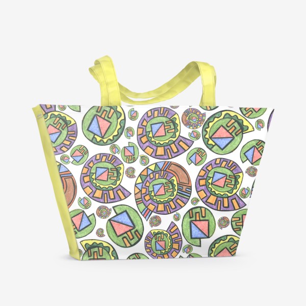 Пляжная сумка «Абстрактные фигуры, разноцветные круги. Акварель, графика, паттерн.»