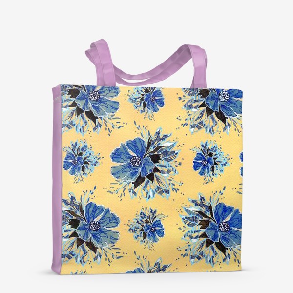 Сумка-шоппер «Цветы  - охра и голубой»