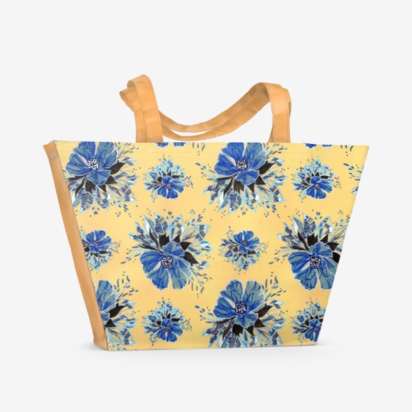 Пляжная сумка «Цветы  - охра и голубой»