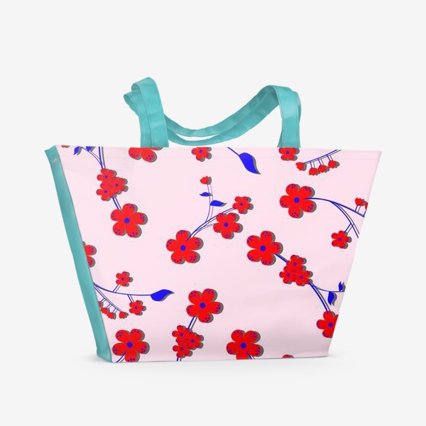 Пляжная сумка «цветочный паттерн в красно-синих тонах»