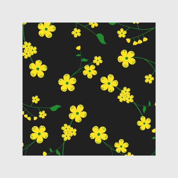 Скатерть «желтые мелкие цветочки на чёрном фоне»