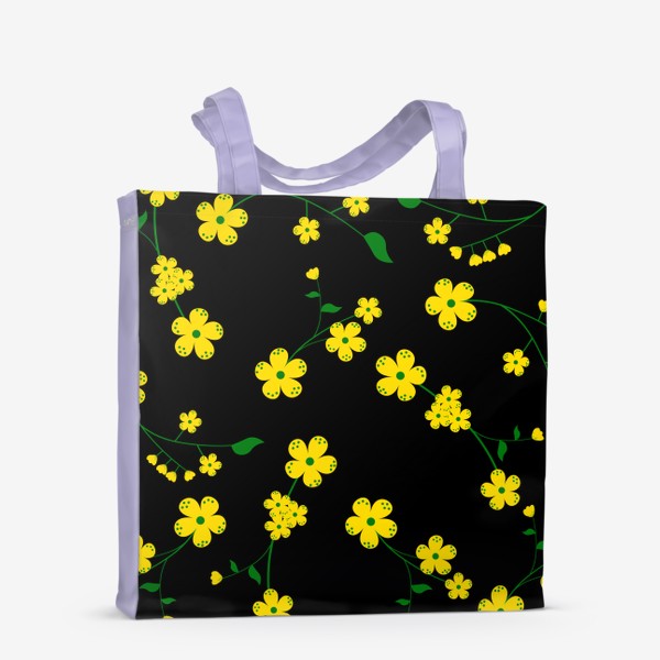 Сумка-шоппер «желтые мелкие цветочки на чёрном фоне»
