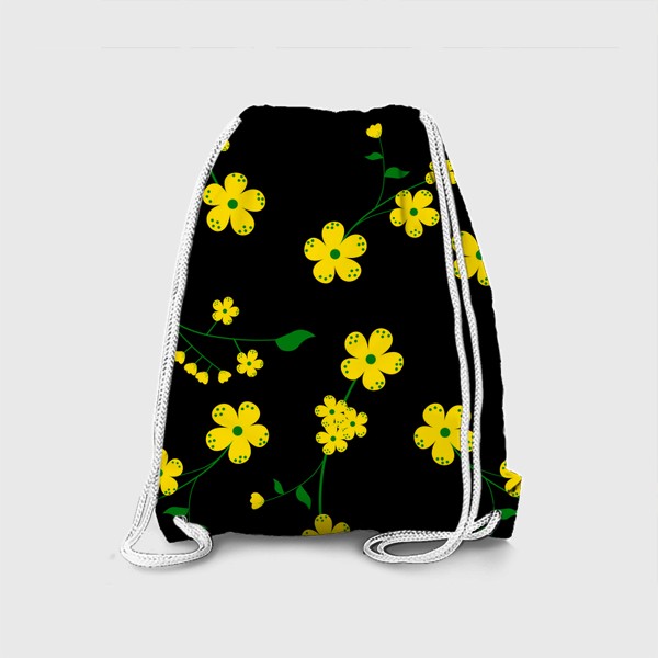Рюкзак «желтые мелкие цветочки на чёрном фоне»