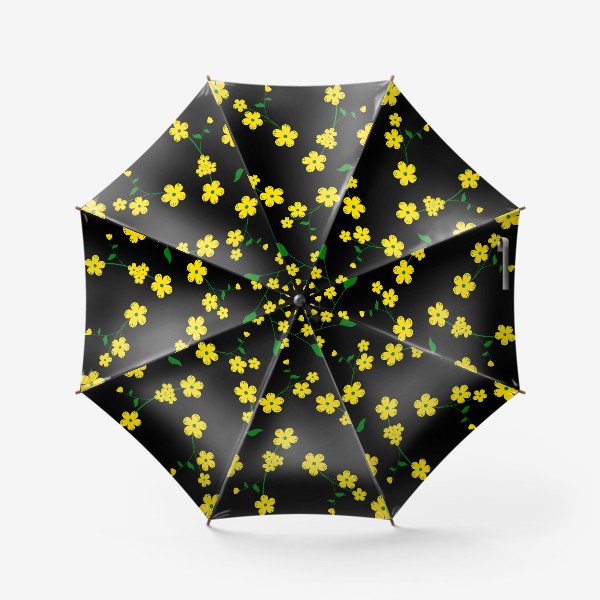 Зонт «желтые мелкие цветочки на чёрном фоне»