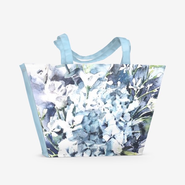 Пляжная сумка «Букет с голубой гортензией акварелью»