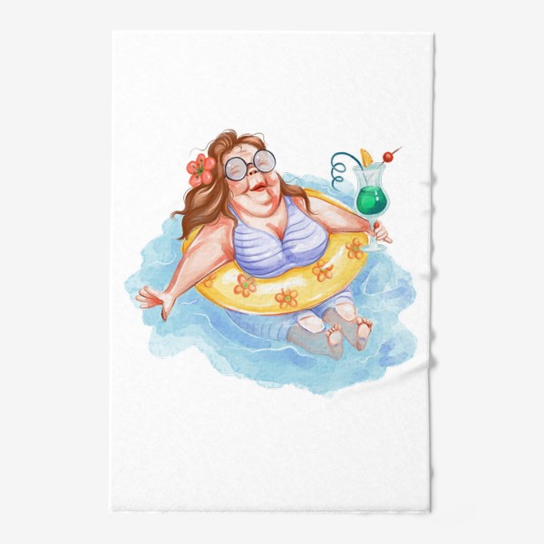 Полотенце «Кайф, отпуск, отдых, море. Женщина в кругу с коктейлем. »