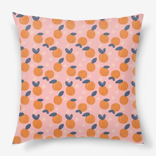 Подушка «Паттерн с апельсинами и цветами в наивном стиле»