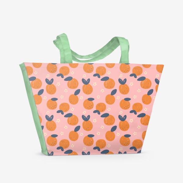 Пляжная сумка &laquo;Паттерн с апельсинами и цветами в наивном стиле&raquo;
