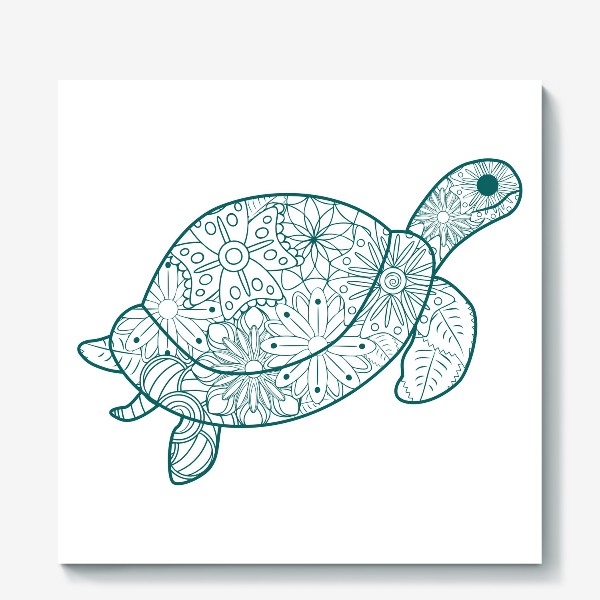 Холст «Черепаха с зентангл узором из цветов»