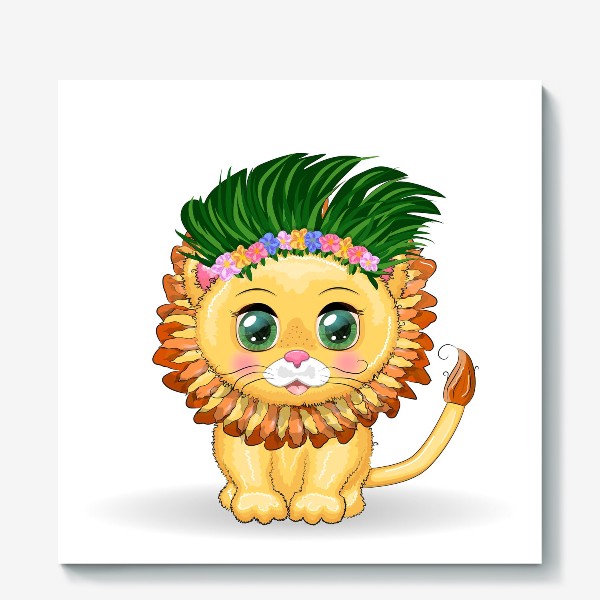 Холст «Зеленоглазый львенок в гавайском наряде. Знак зодиака Лев»