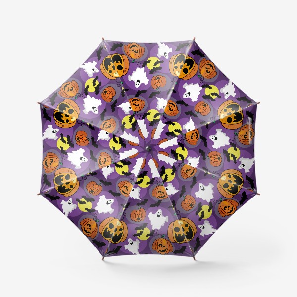 Зонт «Хэллоуин. Бесшовный принт с тыквами ,привидениями и летучими мышами.»