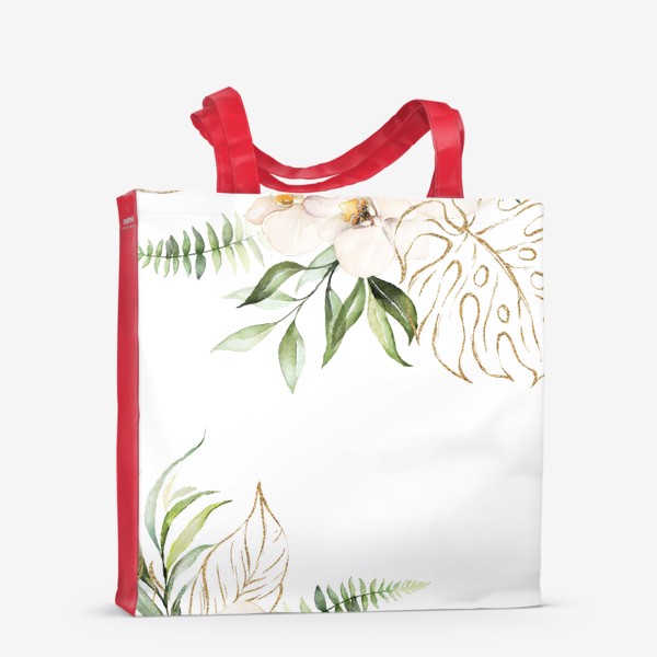 Сумка-шоппер «Пальма, папоротник и орхидеи акварель»