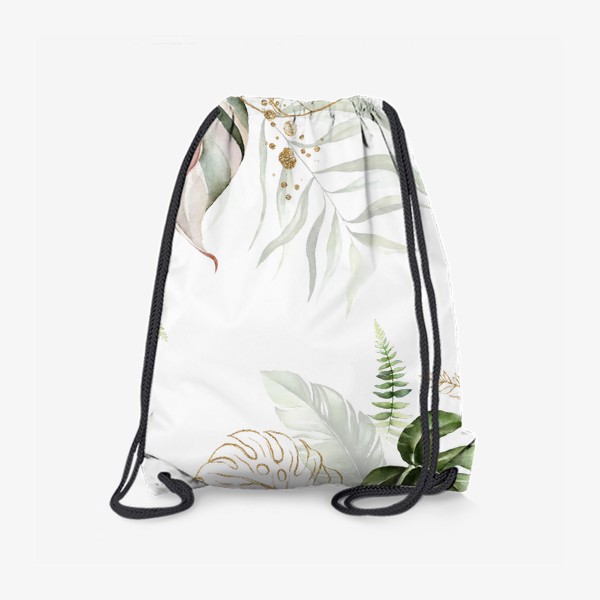 Рюкзак «Пальма, папоротник и орхидеи акварель»