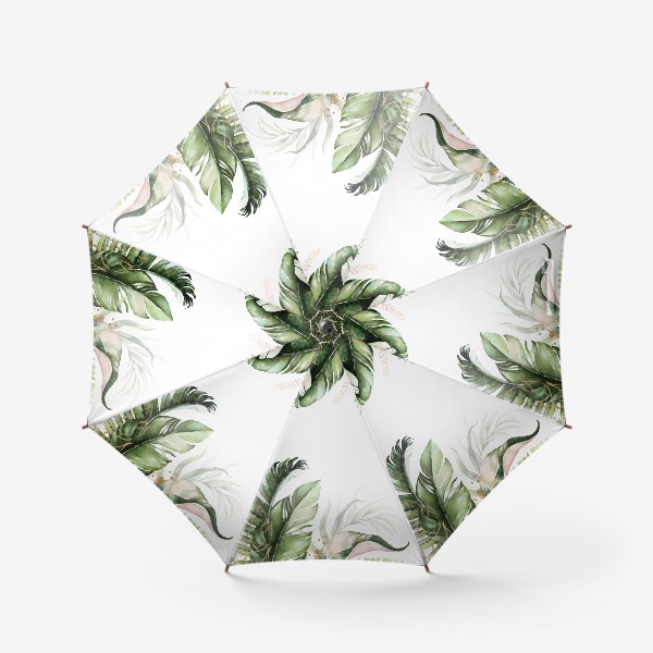 Зонт «Пальма, папоротник и орхидеи акварель»