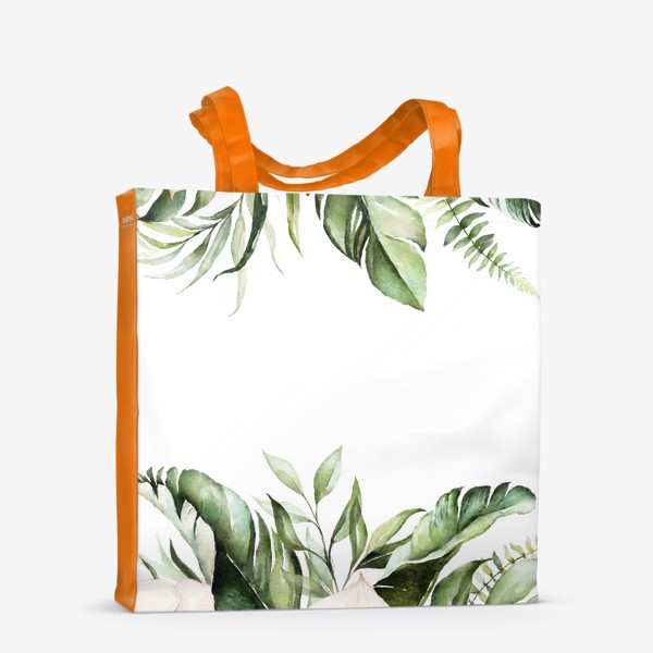 Сумка-шоппер «Пальма, папоротник и орхидеи акварель»