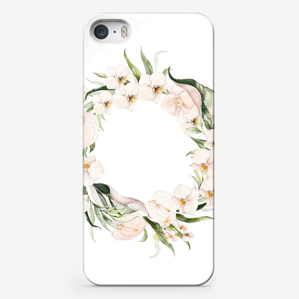 Чехол iPhone «Венок акварельные листья пальмы, баллы, орхидеи»