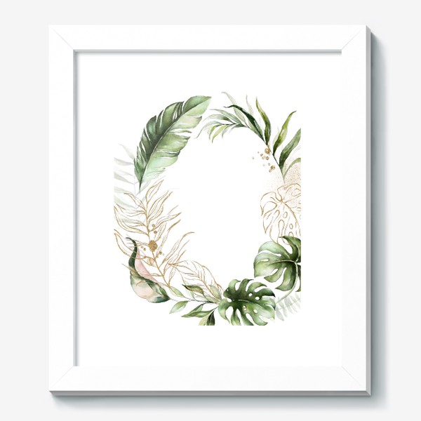 Картина «Венок акварельные листья пальмы, баллы, орхидеи»