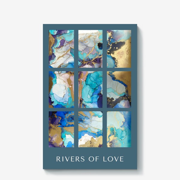 Холст &laquo;Коллаж реки любви. Абстракция в бирюзово-голубых тонах. Песня БИ-2&raquo;