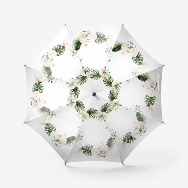 Зонт «Венок акварельные листья пальмы, баллы, орхидеи»