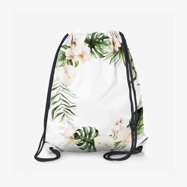 Рюкзак «Венок акварельные листья пальмы, баллы, орхидеи»
