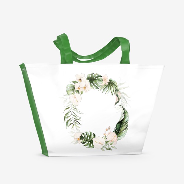 Пляжная сумка &laquo;Венок акварельные листья пальмы, баллы, орхидеи&raquo;