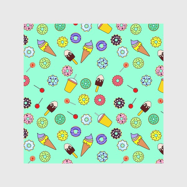 Скатерть «Пончики и сладости на мятном фоне»