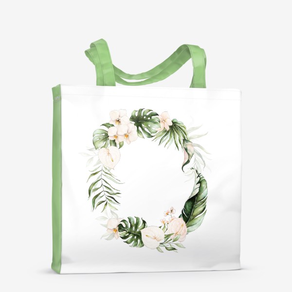 Сумка-шоппер «Венок акварельные листья пальмы, баллы, орхидеи»