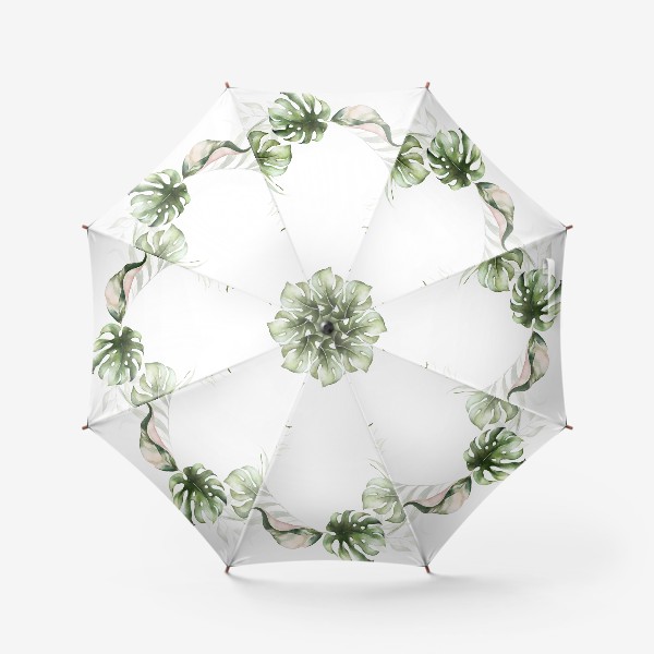 Зонт «Венок акварельные листья пальмы, баллы, орхидеи»