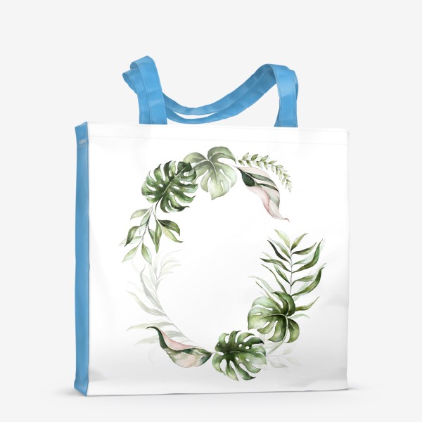 Сумка-шоппер «Венок акварельные листья пальмы, баллы, орхидеи»