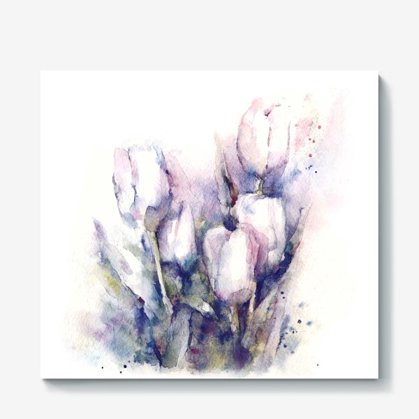 Холст «Нежные белые тюльпаны. Акварельная иллюстрация »