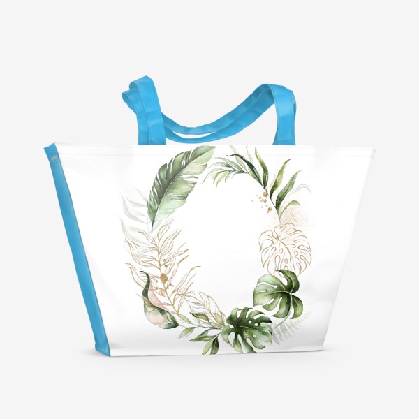 Пляжная сумка «Венок акварельные листья пальмы, баллы, орхидеи»