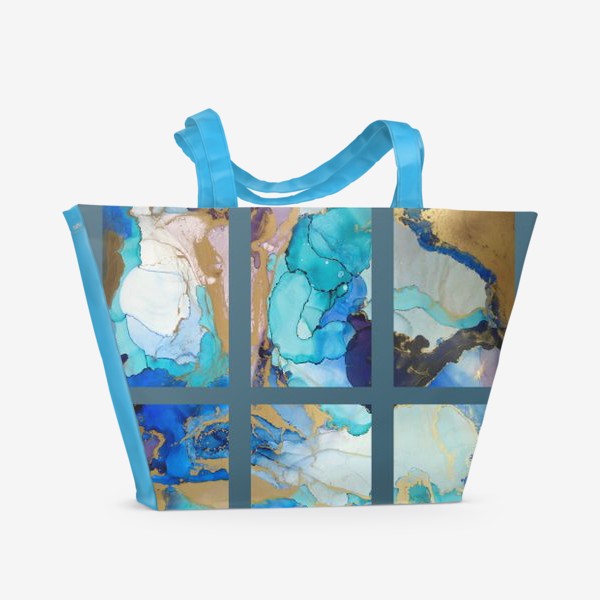 Пляжная сумка &laquo;Коллаж реки любви. Абстракция в бирюзово-голубых тонах. Песня БИ-2&raquo;