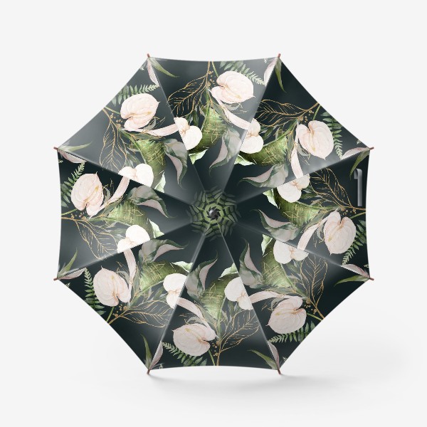 Зонт &laquo;Паттерн акварельные листья пальмы, каллы, орхидеи&raquo;