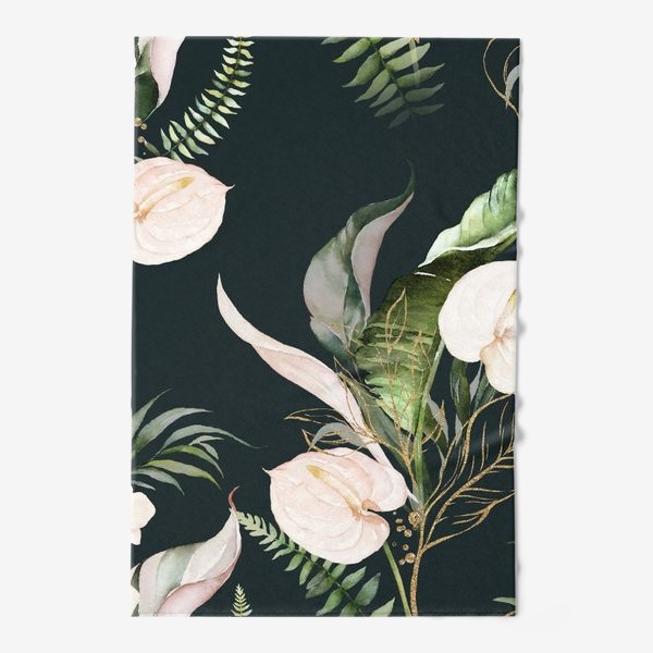 Полотенце «Паттерн акварельные листья пальмы, каллы, орхидеи»