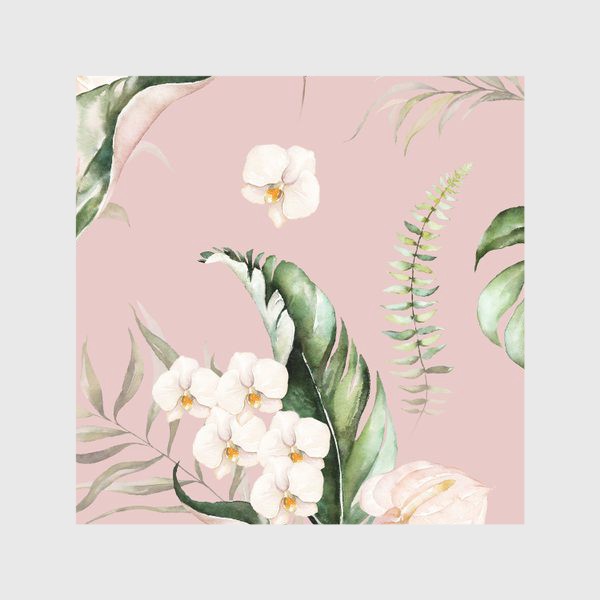 Скатерть «Паттерн акварельные листья пальмы, каллы, орхидеи»