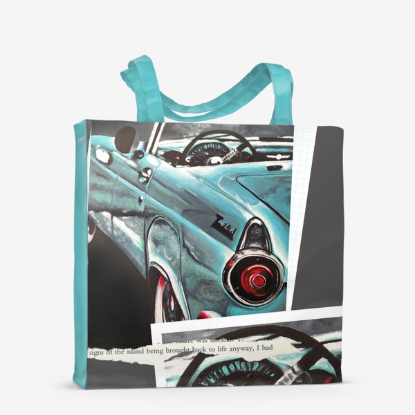 Сумка-шоппер «Коллаж с винтажным раритетным автомобилем Форд Thunderbird»