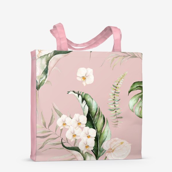 Сумка-шоппер «Паттерн акварельные листья пальмы, каллы, орхидеи»