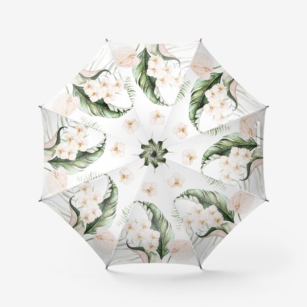 Зонт «Паттерн акварельные листья пальмы, каллы, орхидеи»