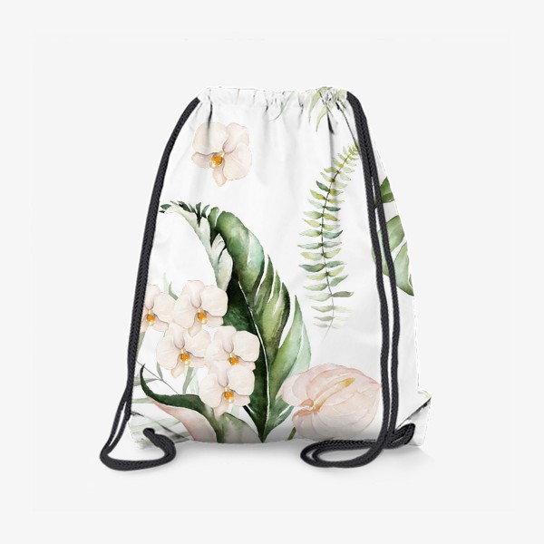 Рюкзак «Паттерн акварельные листья пальмы, каллы, орхидеи»