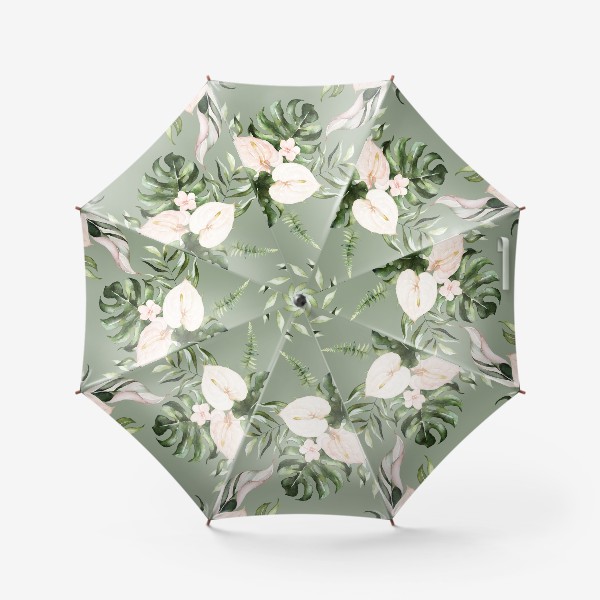 Зонт «Паттерн акварельные листья пальмы, каллы, орхидеи»
