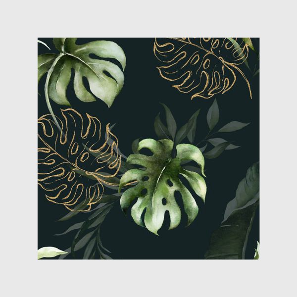 Шторы &laquo;Паттерн акварельные листья пальмы, каллы, орхидеи&raquo;