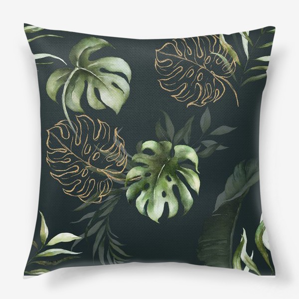 Подушка «Паттерн акварельные листья пальмы, каллы, орхидеи»