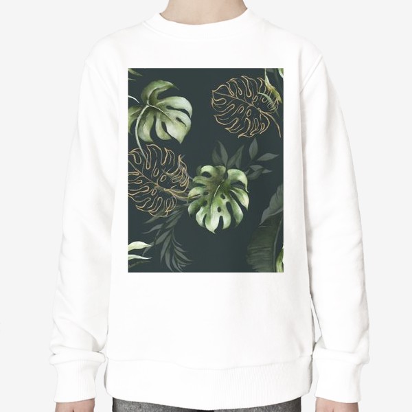 Свитшот &laquo;Паттерн акварельные листья пальмы, каллы, орхидеи&raquo;