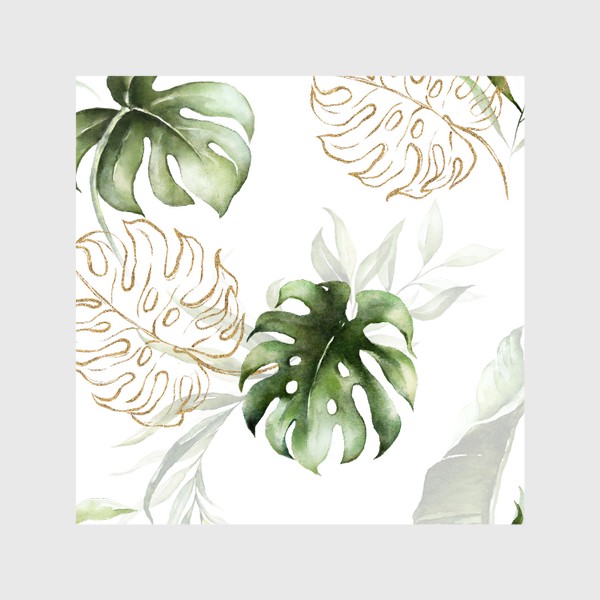 Шторы «Паттерн акварельные листья пальмы, каллы, орхидеи»